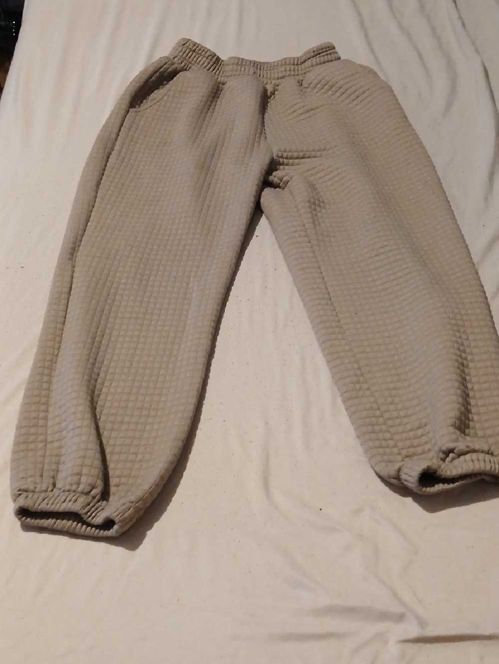 Unk Waffle-Texture Jogger Pants in Light Beige